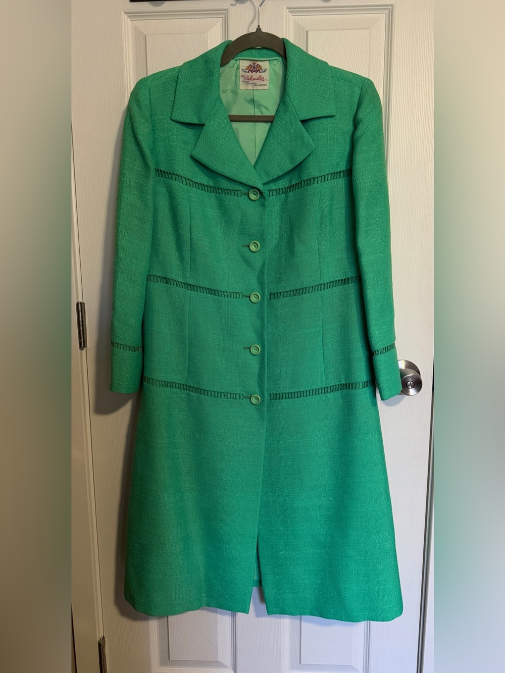 Vintage W.F. Adlmüller Austria Size M Emerald Green Long Tailored Coat Women’s - Picture 2 of 6